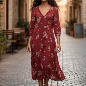 Everly‎ Burgundy Floral Midi Dress small